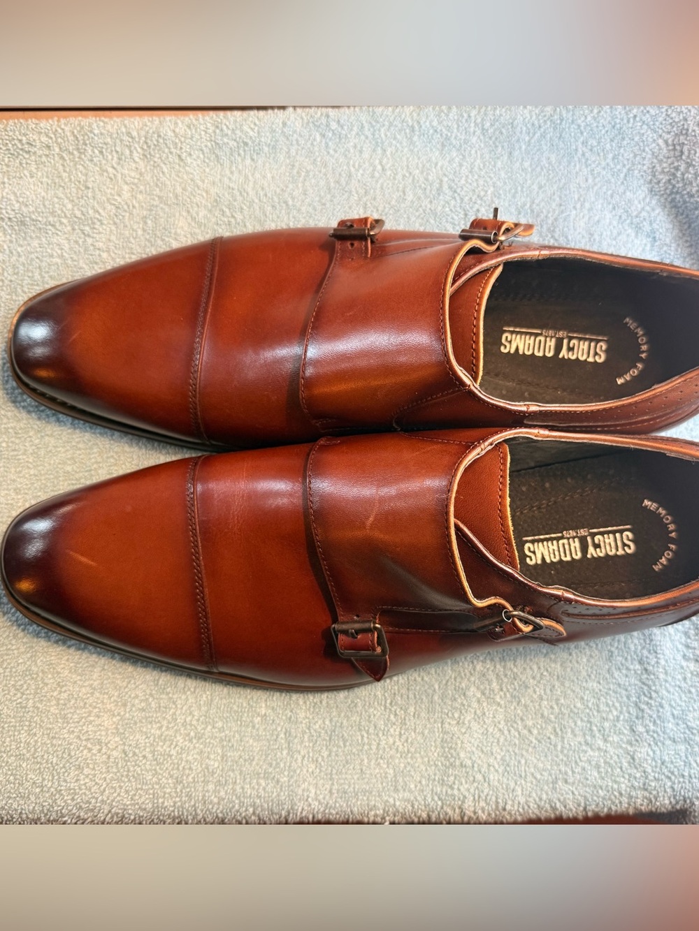 Stacy Adams Men’s Brown Leather Double Monk Strap Dress Shoes, 11M